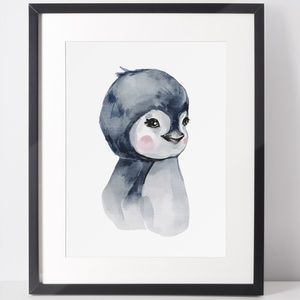 Wall Art Watercolor Cute Penguin Illustration Print Poster Card Unframed